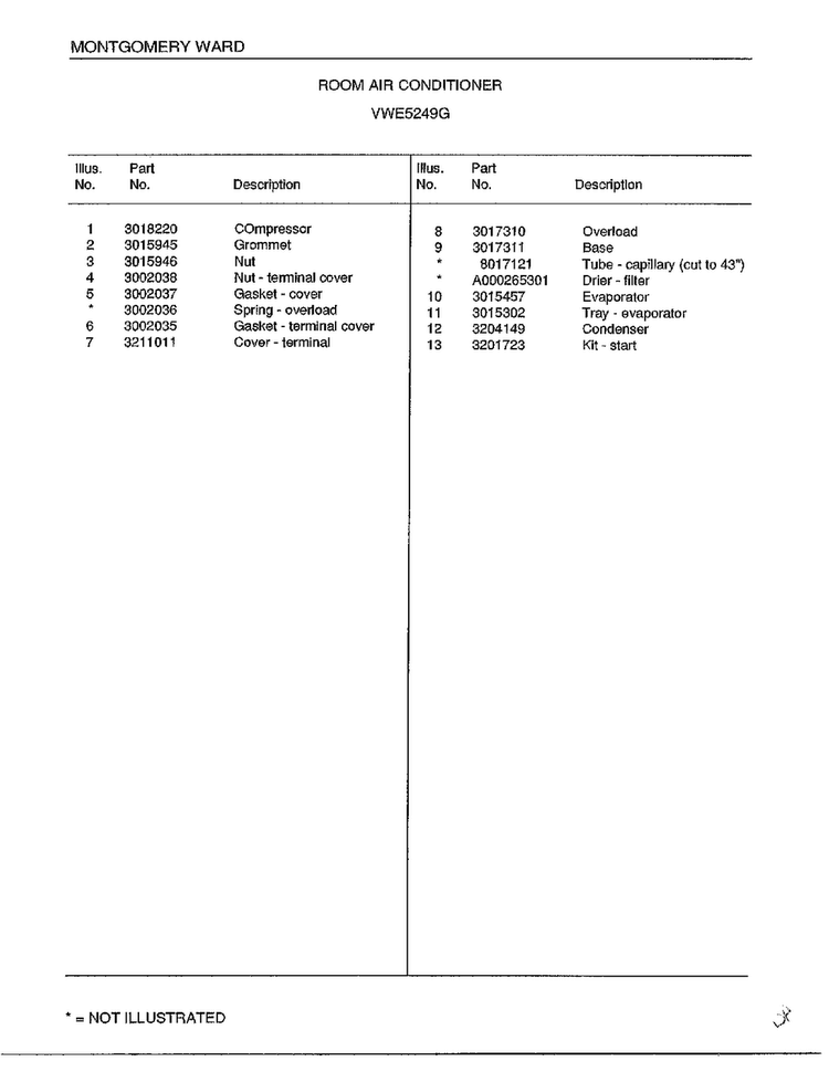 Room Air Conditioner Page 6 Diagram and Parts List for 5249G  Frigidaire Air Conditioner