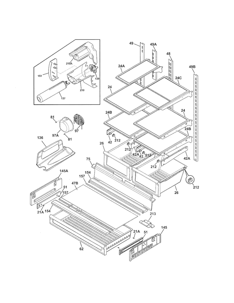 Shelves Diagram and Parts List for FGHB2866PF1  Frigidaire Refrigerator