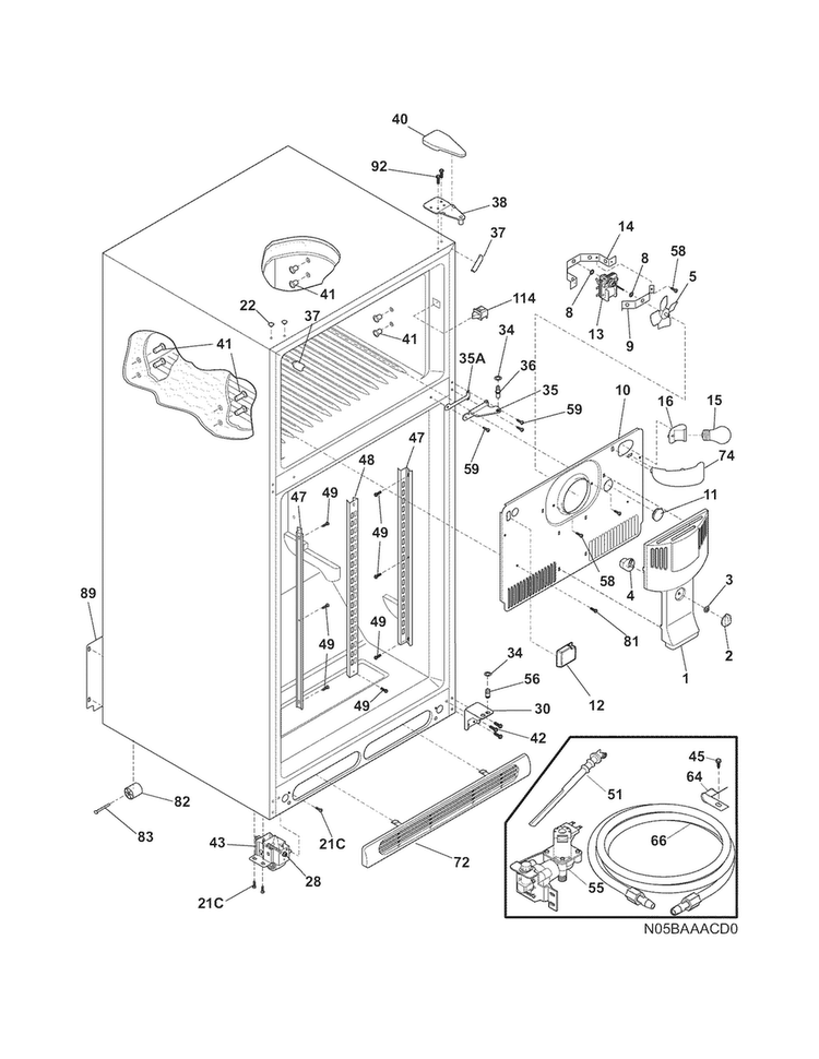 Cabinet Diagram and Parts List for LGHT2137LP9  Frigidaire Refrigerator