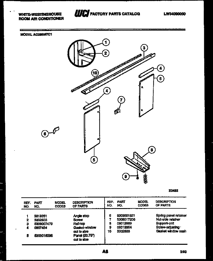 INSTALLATION PARTS Diagram and Parts List for AC088M7C1  Frigidaire Air Conditioner
