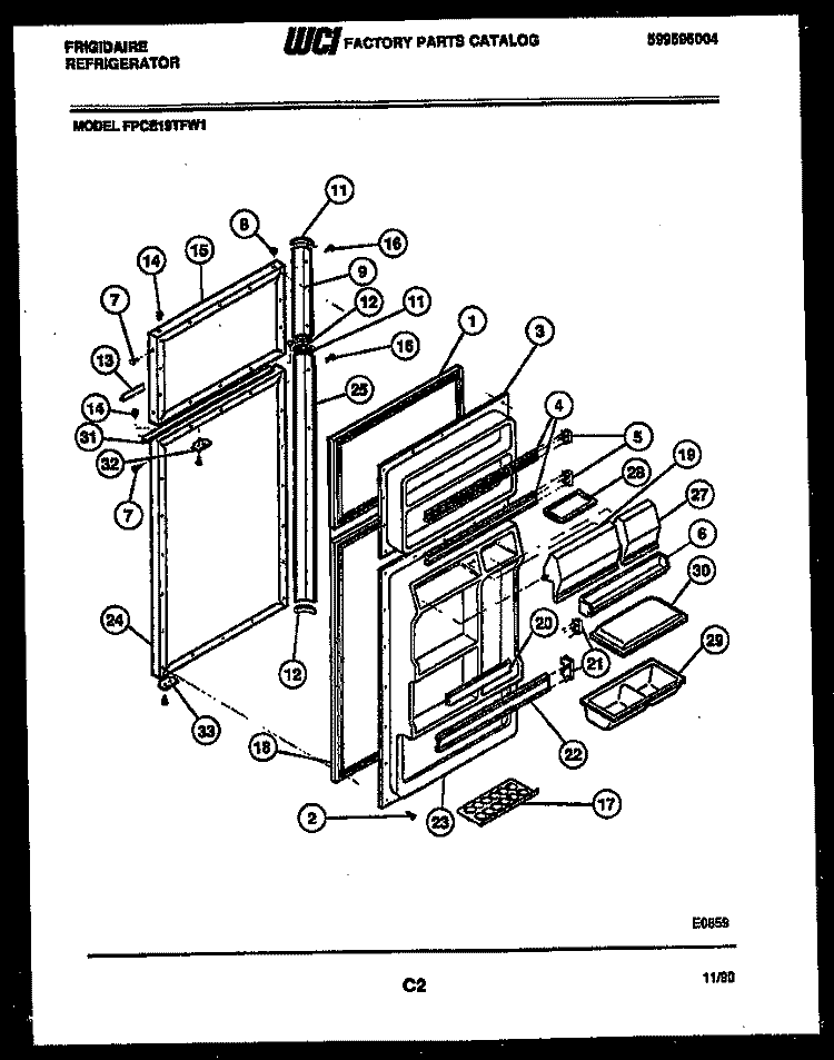 DOOR PARTS Diagram and Parts List for FPCE19TFW1  Frigidaire Refrigerator