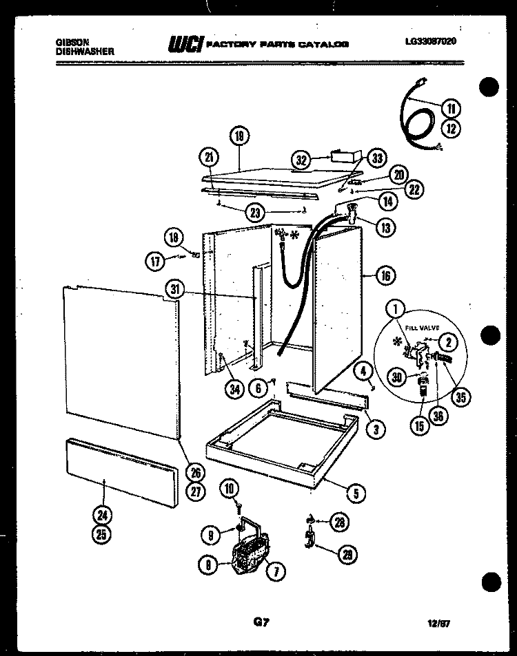 CABINET PARTS Diagram and Parts List for SC24C7WTLC  Gibson Dishwasher