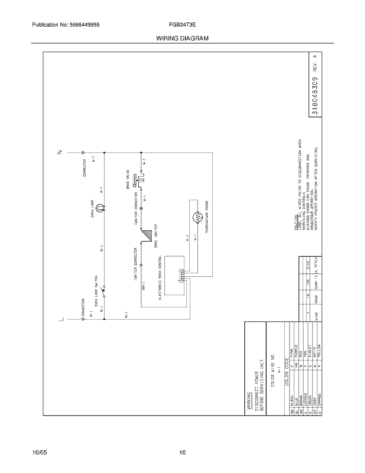 WIRING DIAGRAM Diagram and Parts List for FGB24T3EBB  Frigidaire Wall Oven