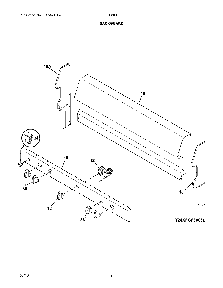 BACKGUARD Diagram and Parts List for XFGF3005LWA  Frigidaire Range