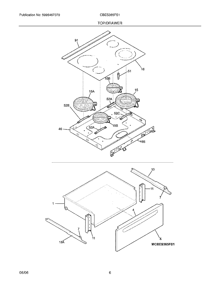 TOP / DRAWER Diagram and Parts List for CBES365FS1  Crosley Wall Oven