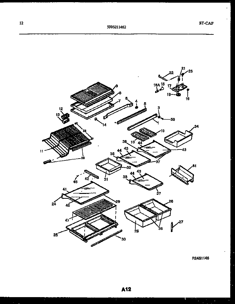 SHELVES AND SUPPORTS Diagram and Parts List for FPE19TRW0  Frigidaire Refrigerator