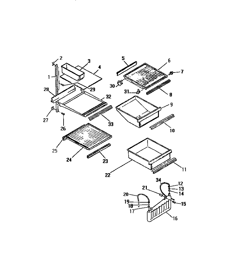 INTERIOR FOOD COMPARTMENT Diagram and Parts List for FPE26VWCL0  Frigidaire Refrigerator