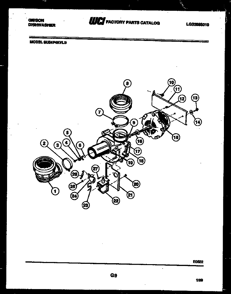 MOTOR PUMP PARTS Diagram and Parts List for SU24P4KVLB  Gibson Dishwasher