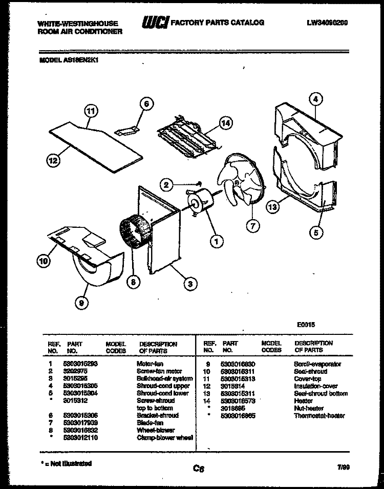 AIR HANDLING PARTS Diagram and Parts List for AS18EN2K1  Frigidaire Air Conditioner