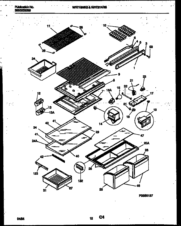 SHELVES AND SUPPORTS Diagram and Parts List for WRT19NRBW0  Frigidaire Refrigerator