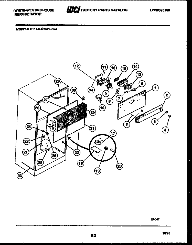 INNER PARTS Diagram and Parts List for RT114LCW4  Frigidaire Refrigerator