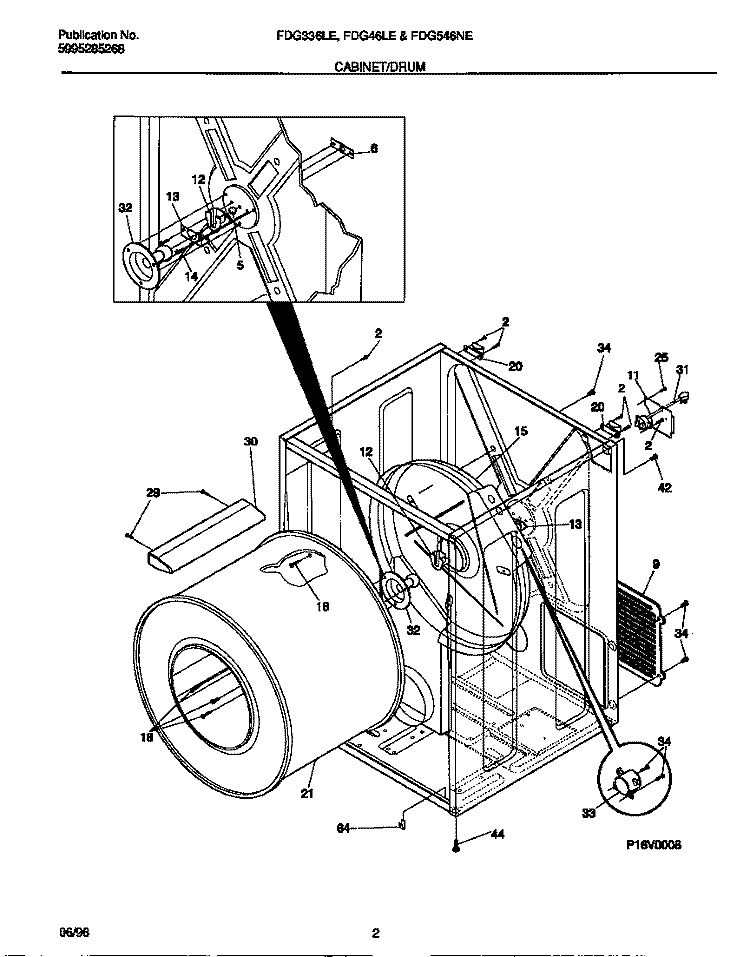 CABINET / DRUM Diagram and Parts List for FDG546LES0  Frigidaire Dryer