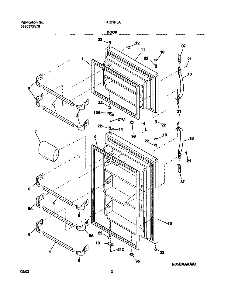 DOORS Diagram and Parts List for FRT21P5AB6  Frigidaire Refrigerator