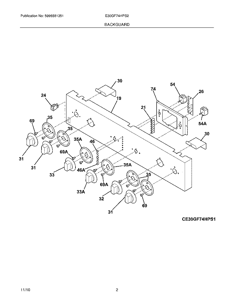 BACKGUARD Diagram and Parts List for E30GF74HPS2  Electrolux Range