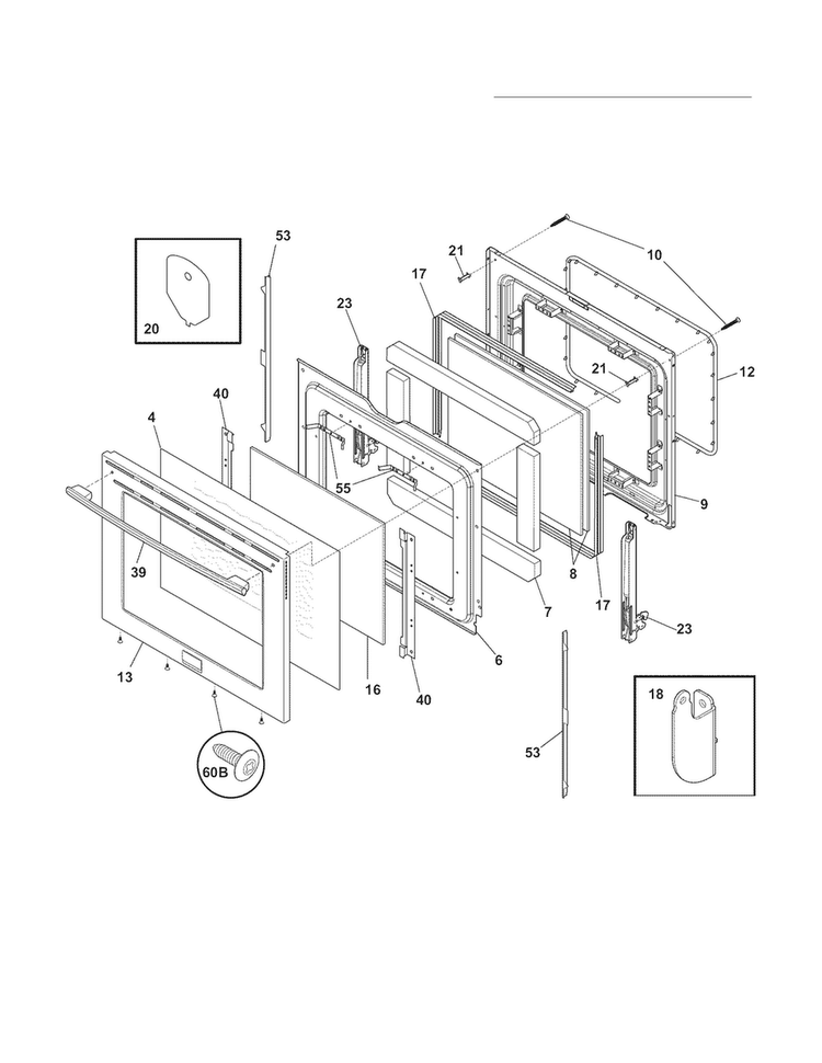 Door Diagram and Parts List for CPEF3081MFA  Frigidaire Range