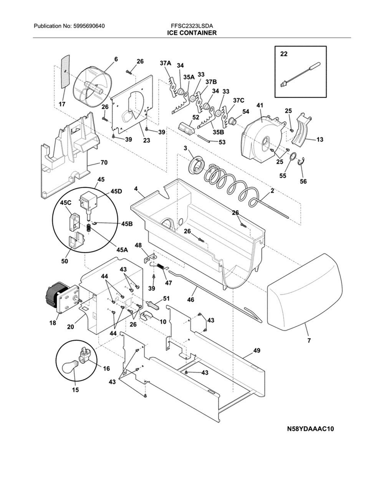 Container Diagram and Parts List for FFSC2323LSDA  Frigidaire Refrigerator