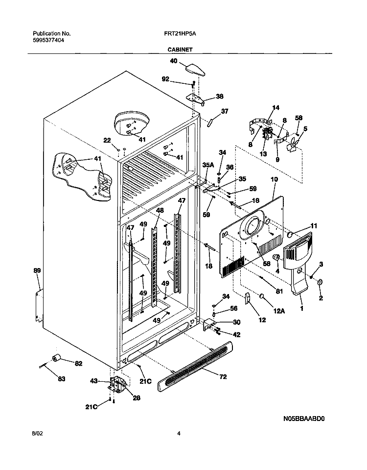 CABINET Diagram and Parts List for FRT21HP5AQ3  Frigidaire Refrigerator