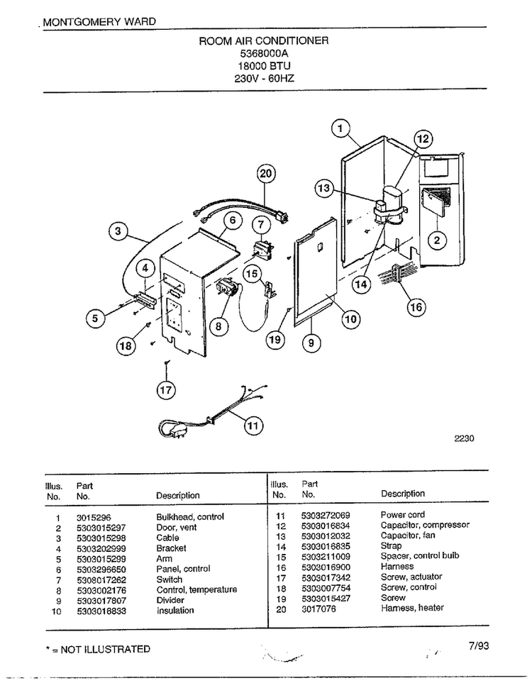 Room Air Conditioner Page 3 Diagram and Parts List for 5368000A  Frigidaire Air Conditioner