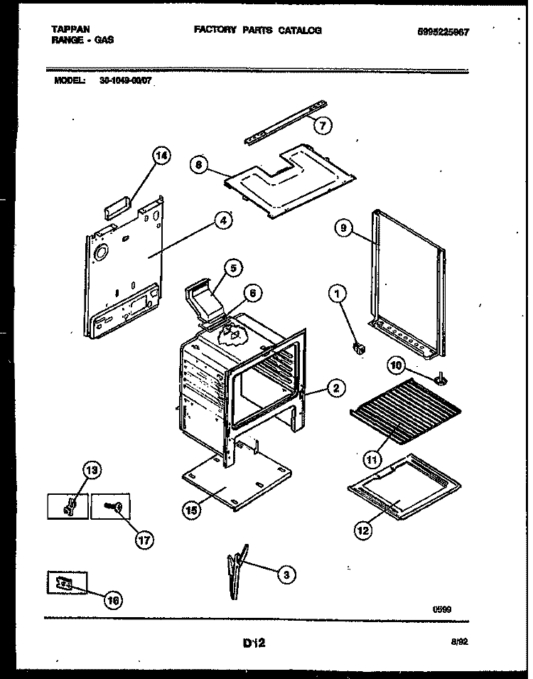 BODY PARTS Diagram and Parts List for 30-1049-23-07  Tappan Range