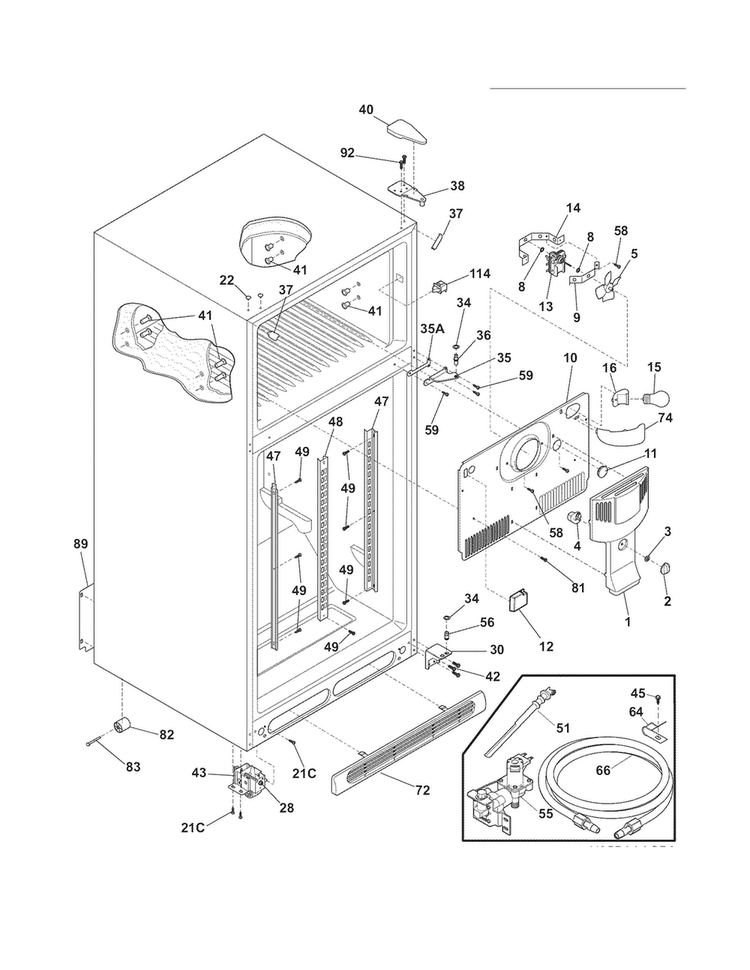 Cabinet Diagram and Parts List for LGHT2137NF3  Frigidaire Refrigerator