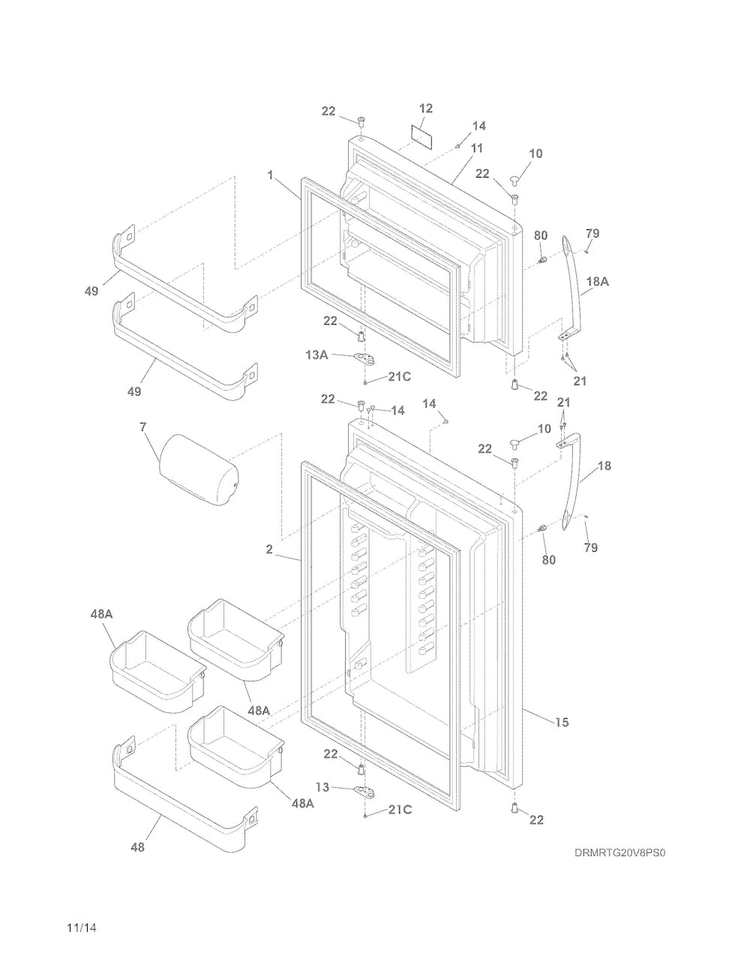 Doors Diagram and Parts List for FGHT1832PF4  Frigidaire Refrigerator