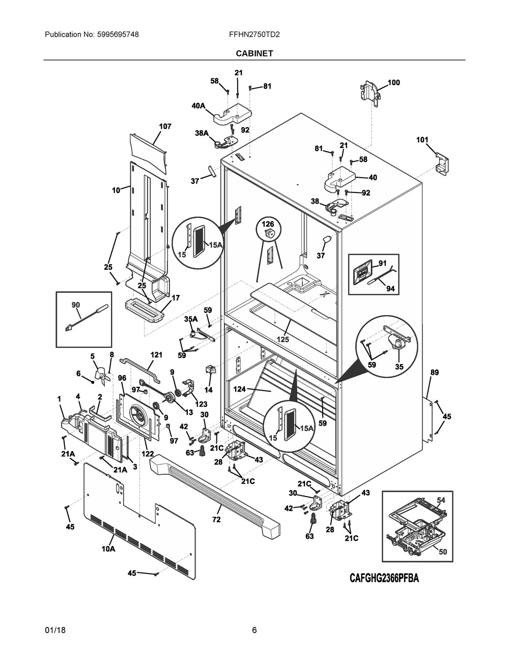 Cabinet Diagram and Parts List for FFHN2750TD2  Frigidaire Refrigerator