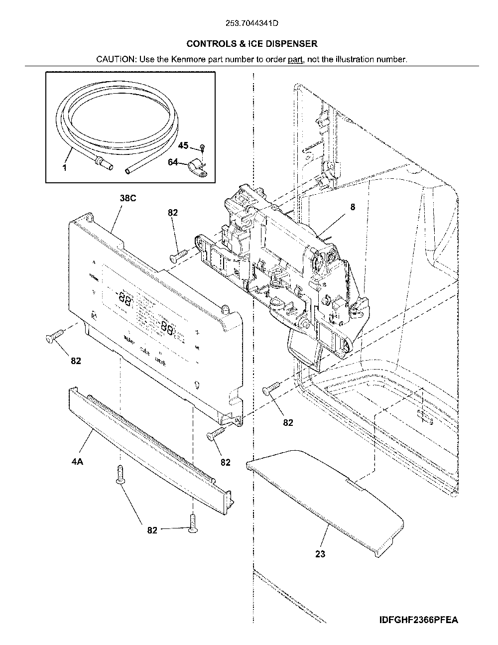 Dispenser Diagram and Parts List for 2537044341D  Kenmore Refrigerator