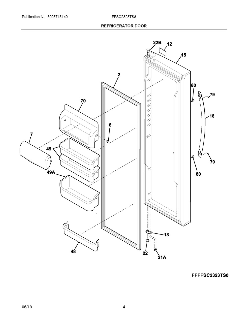 Refrigerator Door Diagram and Parts List for FFSC2323TS8  Frigidaire Refrigerator