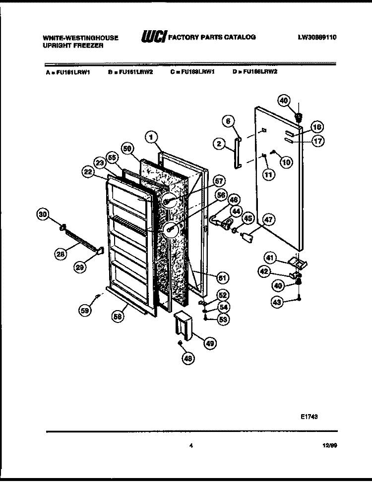 DOOR PARTS Diagram and Parts List for FU168LRW2  Frigidaire Freezer