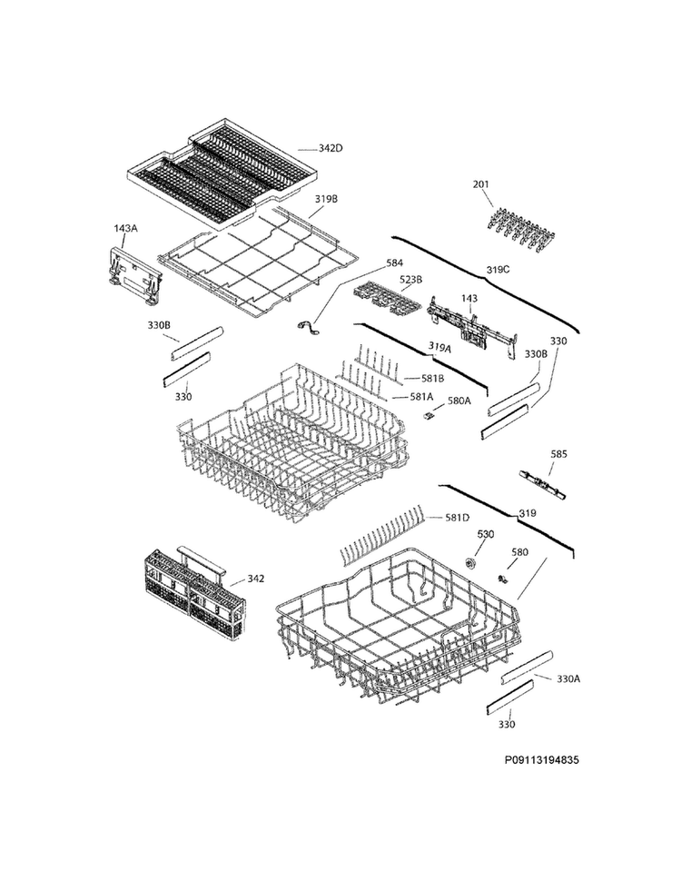 Racks Diagram and Parts List for EI24ID50QS1A  Electrolux Dishwasher
