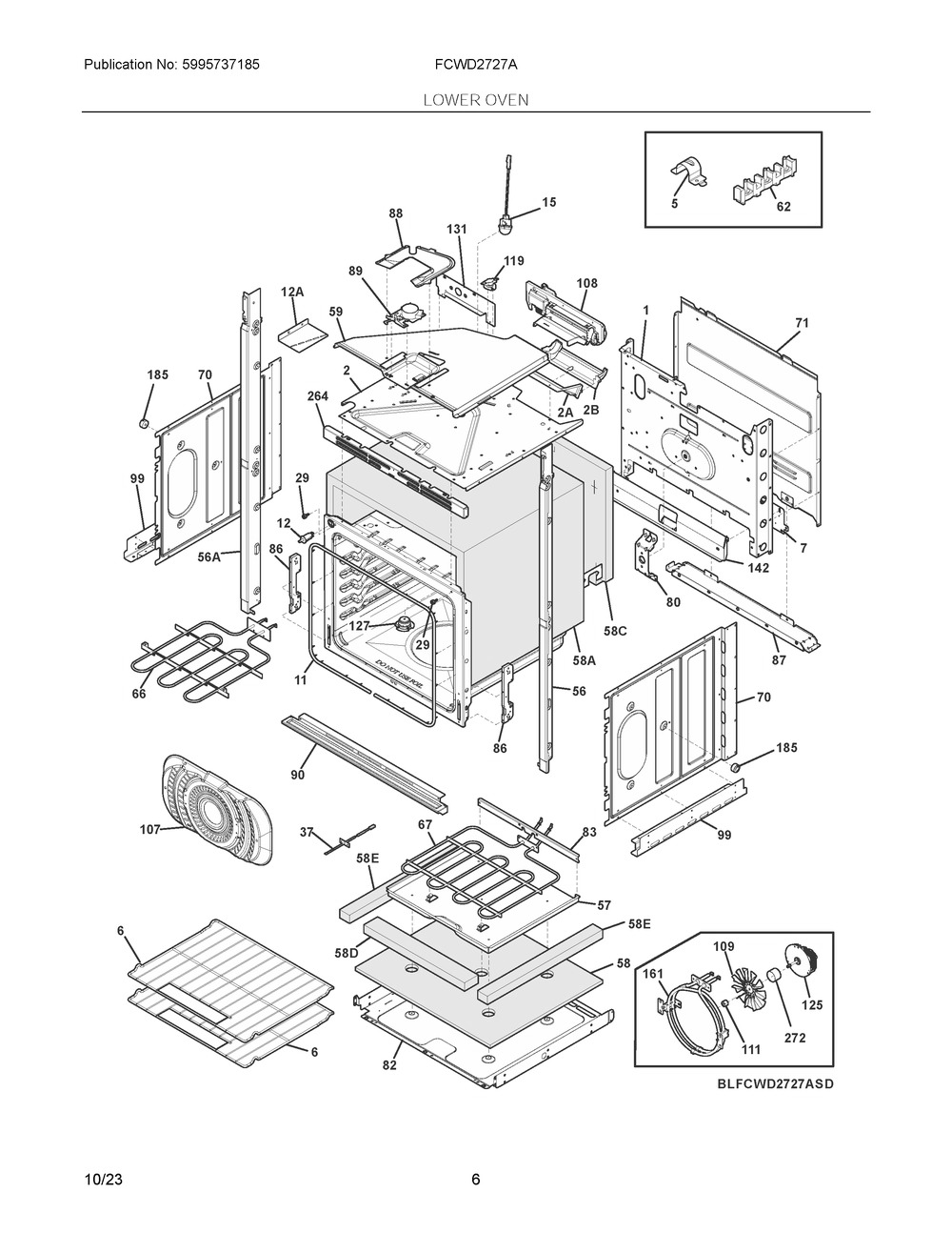 Lower Oven Diagram and Parts List for FCWD2727ABF  Frigidaire Wall Oven