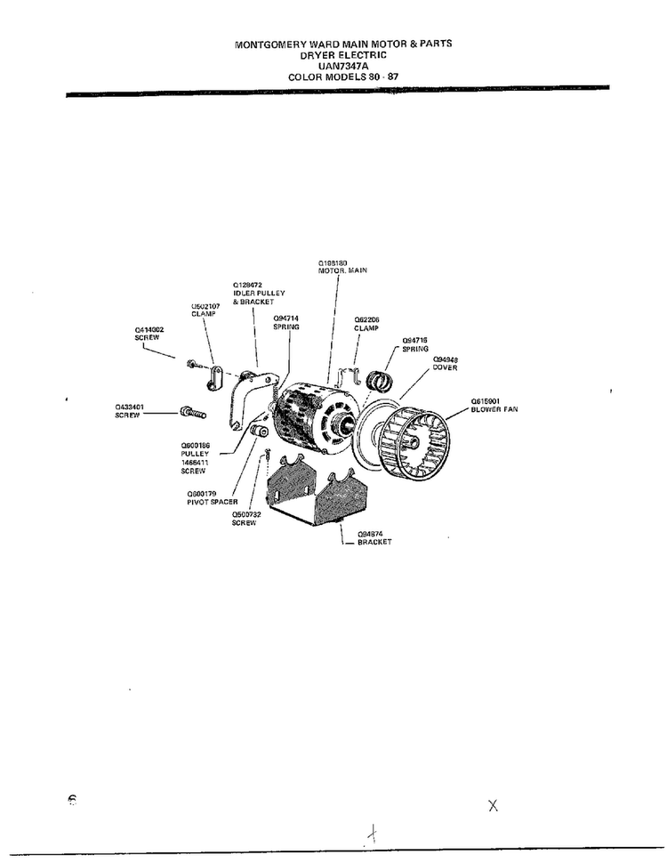 Main Motor And Parts Diagram and Parts List for 7347A  Frigidaire Dryer