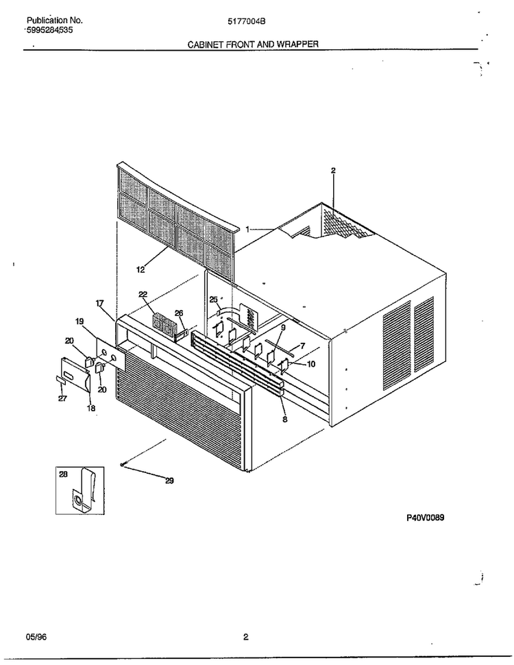 Cabinet Front/wrapper Diagram and Parts List for 5177004B  Frigidaire Air Conditioner