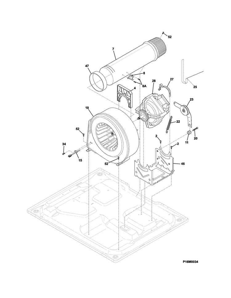 Motor/fan Diagram and Parts List for EIMED55QT0  Electrolux Dryer