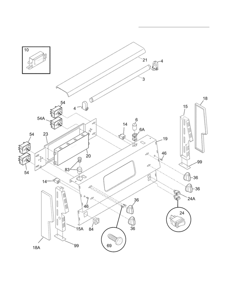 Backguard Diagram and Parts List for CFEF2425LWC  Frigidaire Range