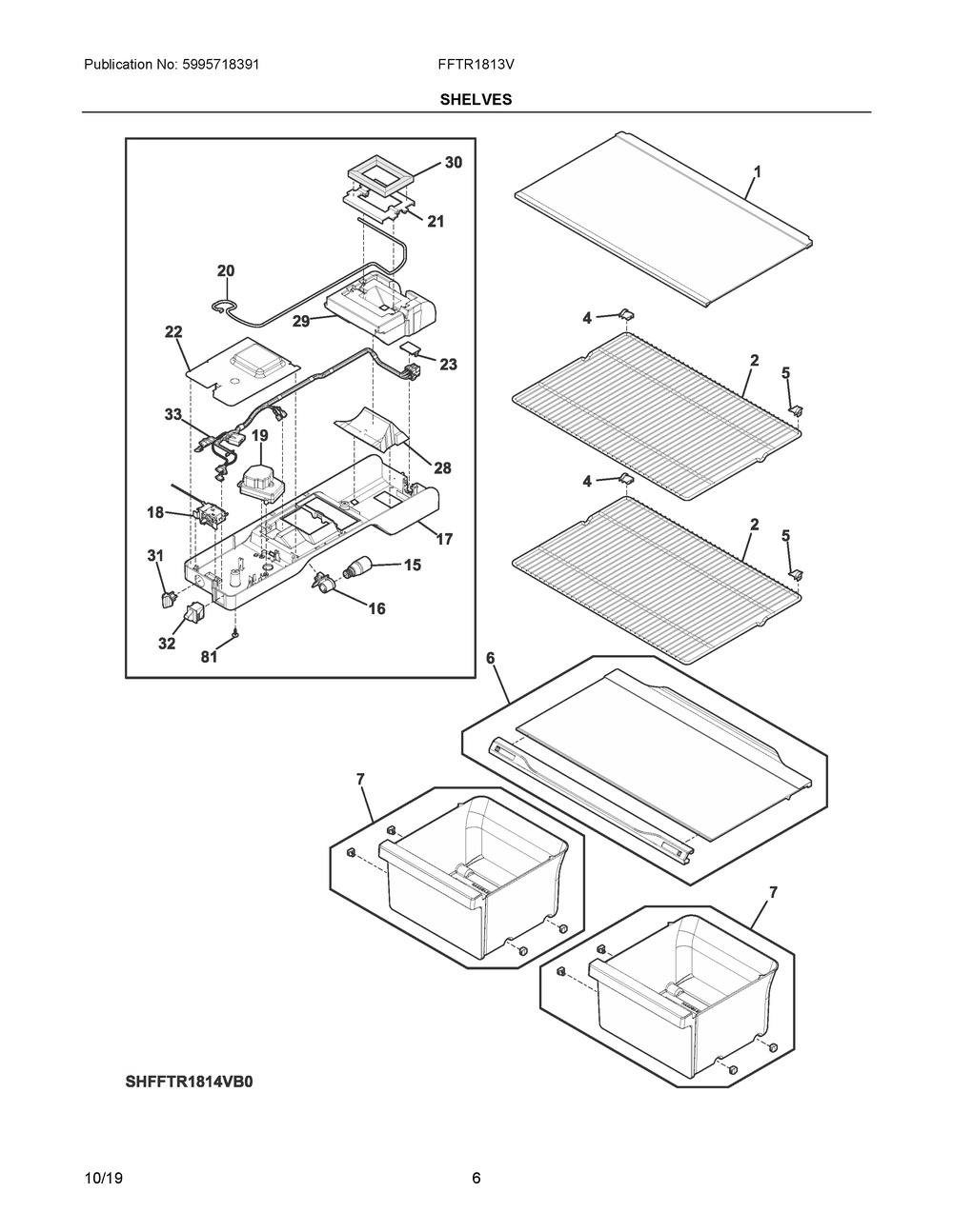 Shelves Diagram and Parts List for FFTR1813VB0  Frigidaire Refrigerator