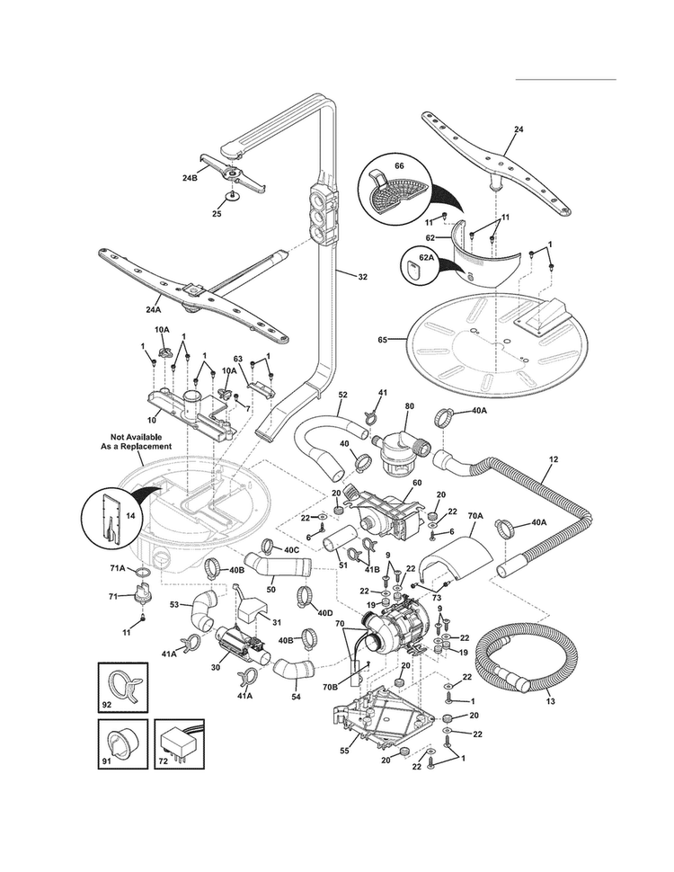 Motor & Pump Diagram and Parts List for EDW7505HSS1B  Electrolux Dishwasher