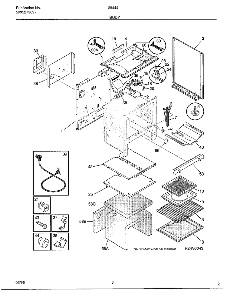 Body Diagram and Parts List for 284440B  Frigidaire Range