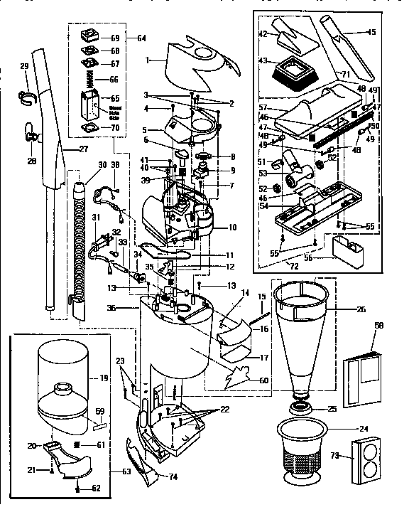 Handle And Attachments Diagram and Parts List for 2043499990  Kenmore Upright Vacuum