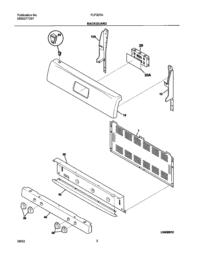BACKGUARD Diagram and Parts List for FLF337AWB  Frigidaire Range