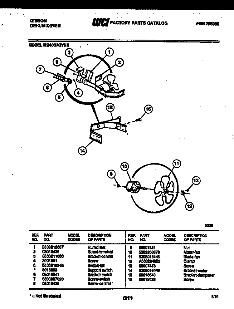 AIR CONTROL PARTS Diagram and Parts List for MC40S7GYNB  Gibson Dehumidifier