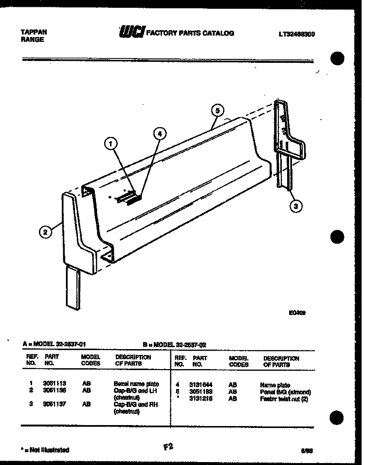 BACKGUARD Diagram and Parts List for 32-2537-00-01  Tappan Range