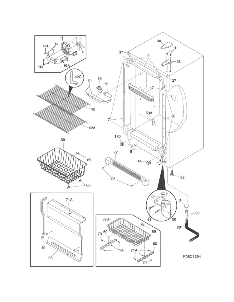Cabinet Diagram and Parts List for LFFH17F7HWK  Frigidaire Freezer