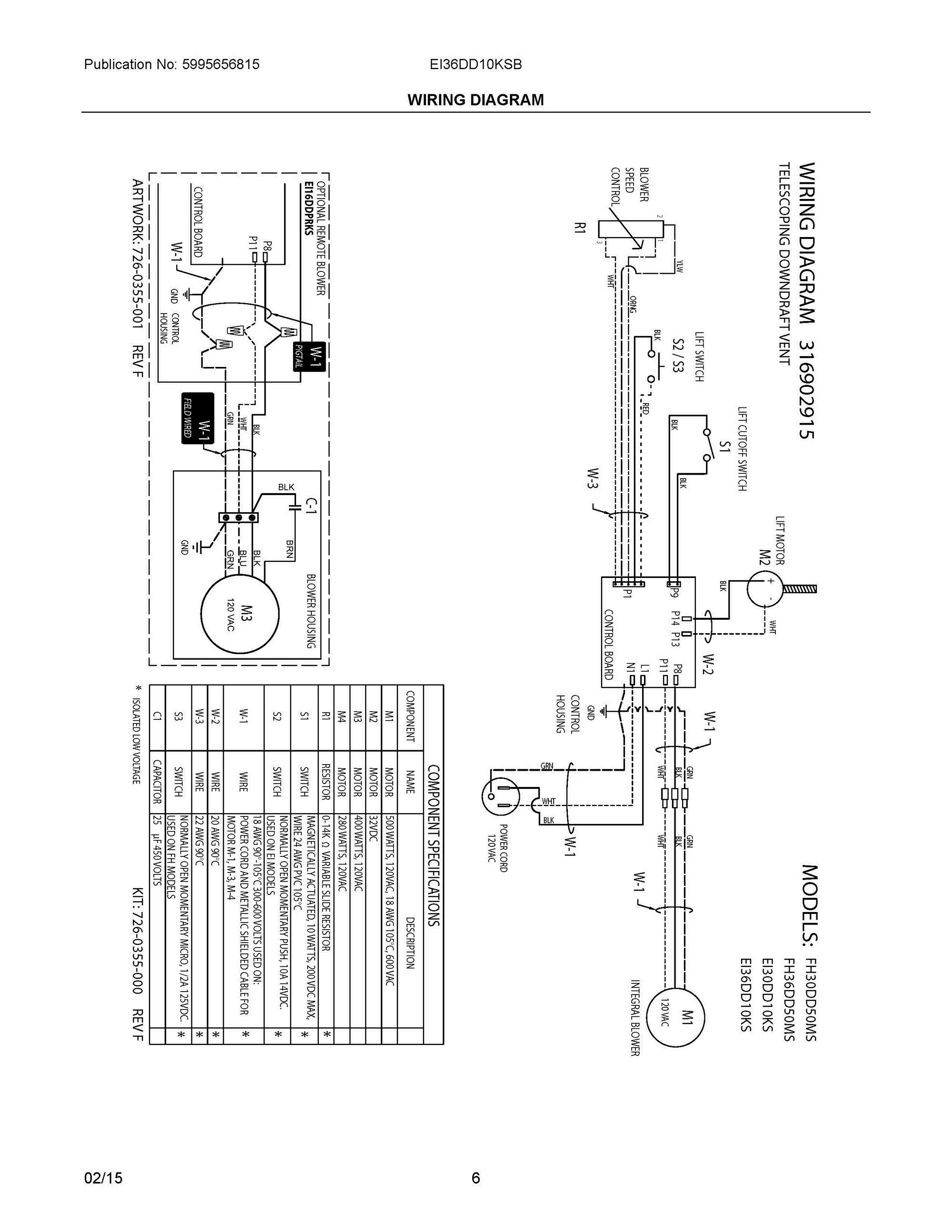 04 - WIRING DIAGRAM Diagram and Parts List for EI36DD10KSB  Frigidaire Range Hood