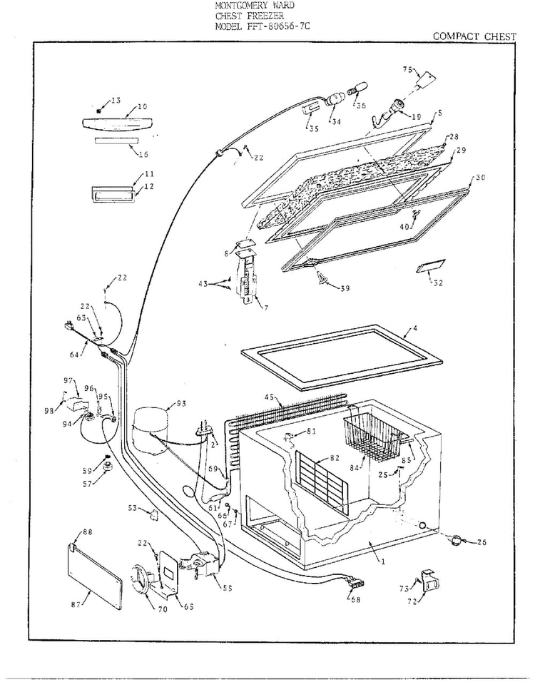 Chest Freezer Assembly Diagram and Parts List for 80656-7C  Frigidaire Freezer