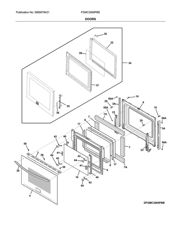 Doors Diagram and Parts List for FGMC3065PBE  Frigidaire Microwave Oven Combo