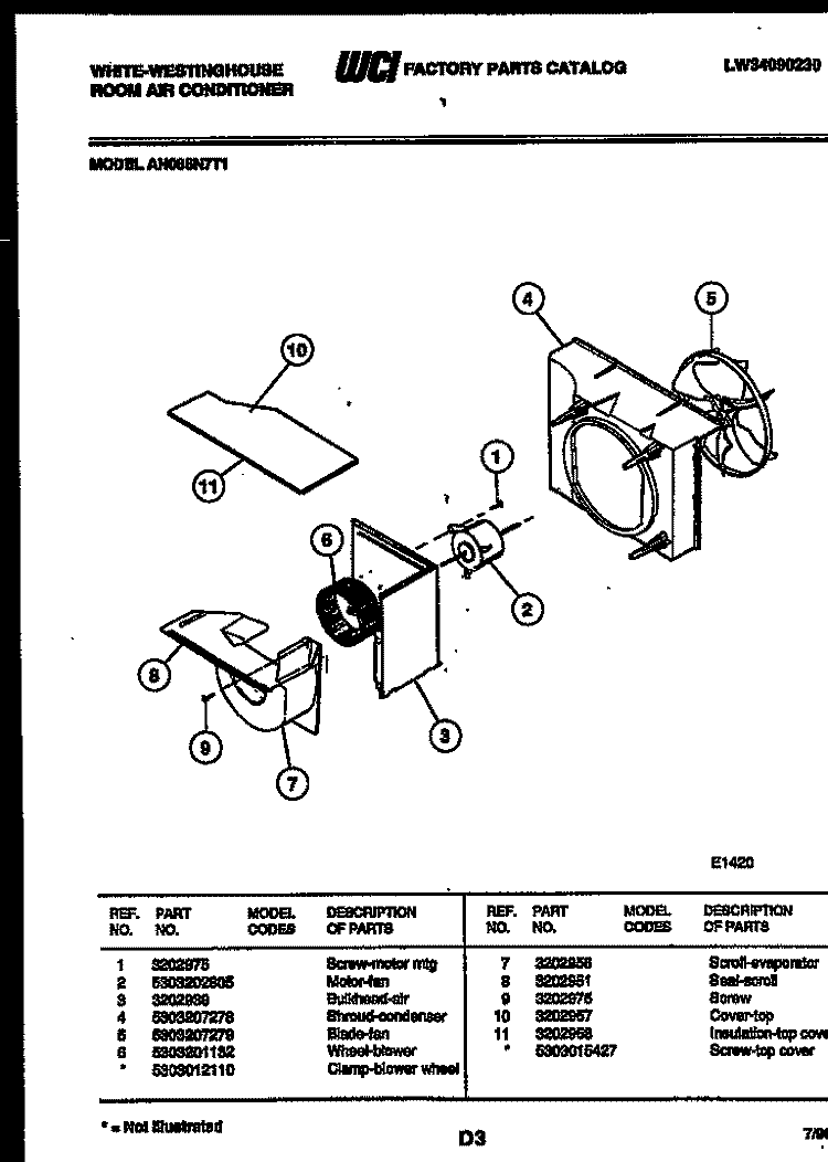 AIR HANDLING PARTS Diagram and Parts List for AH086N7T1  Frigidaire Air Conditioner