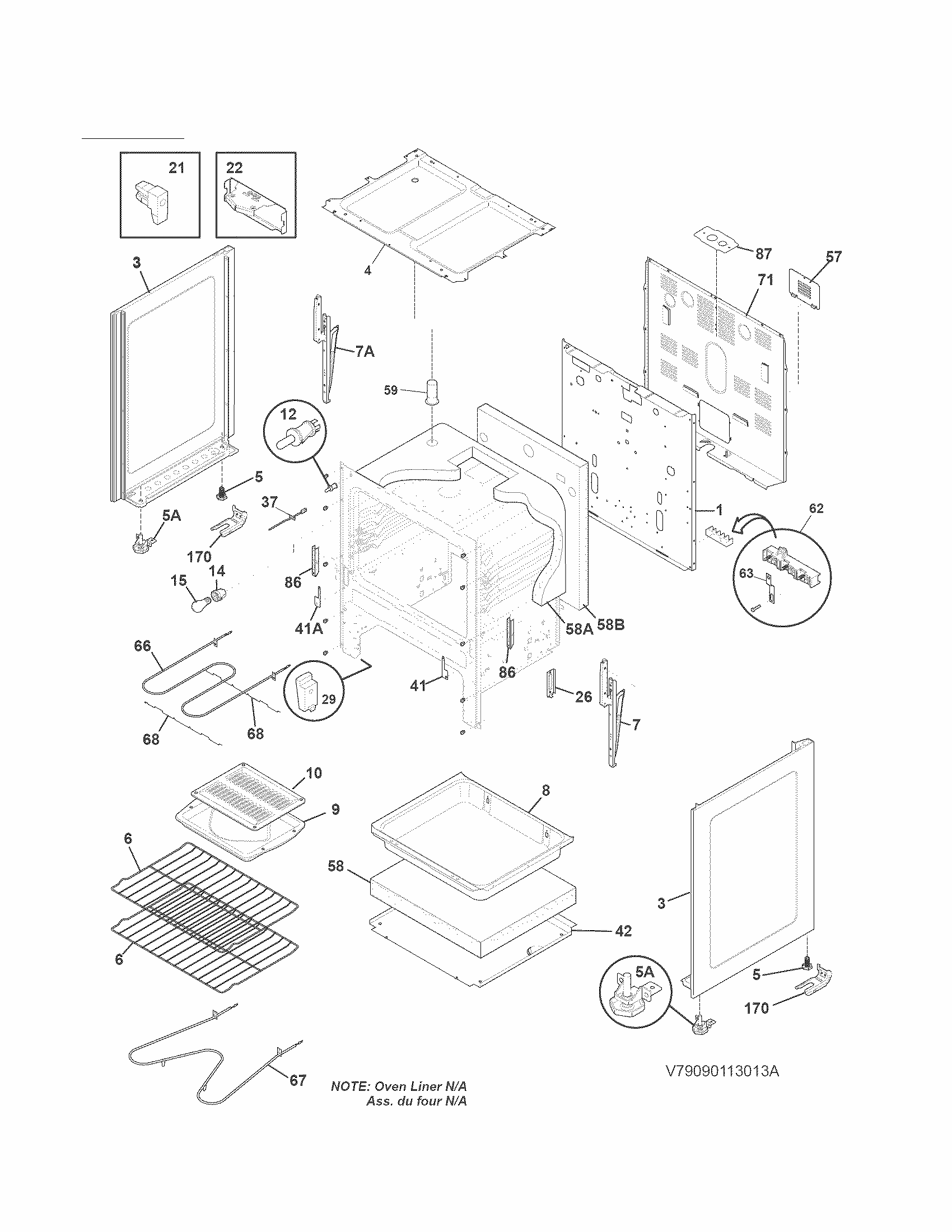 Body Diagram and Parts List for 79093003311  Kenmore Range