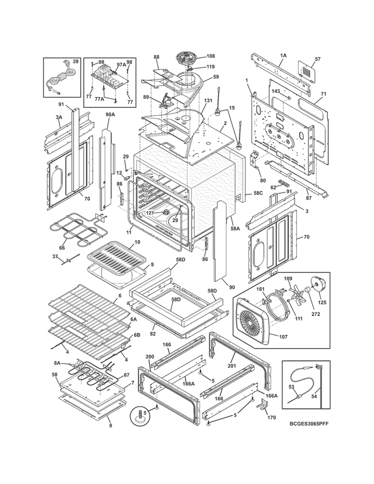 Body Diagram and Parts List for CGES3065PFF  Frigidaire Range