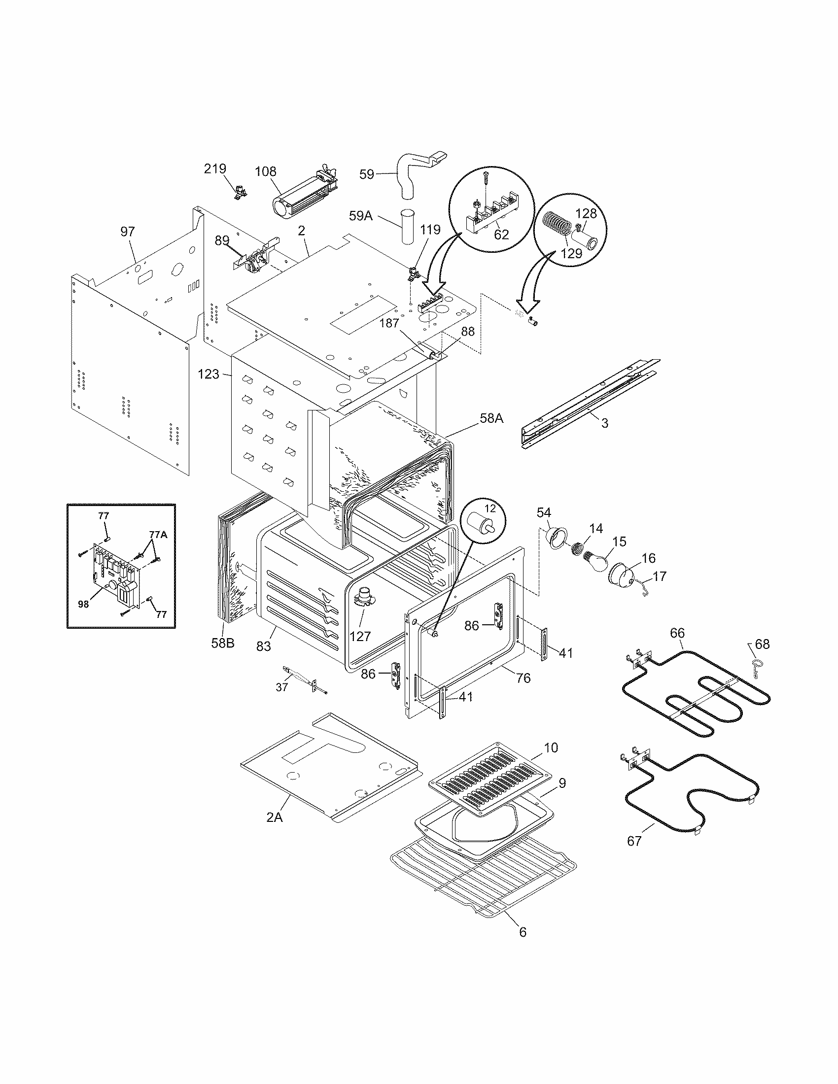 Upper Oven Diagram and Parts List for 79041399402  Kenmore Wall Oven